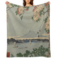 Cherry Blossoms on Spring River Ukiyo-e Japanese Art Gift-ready Throw Blanket