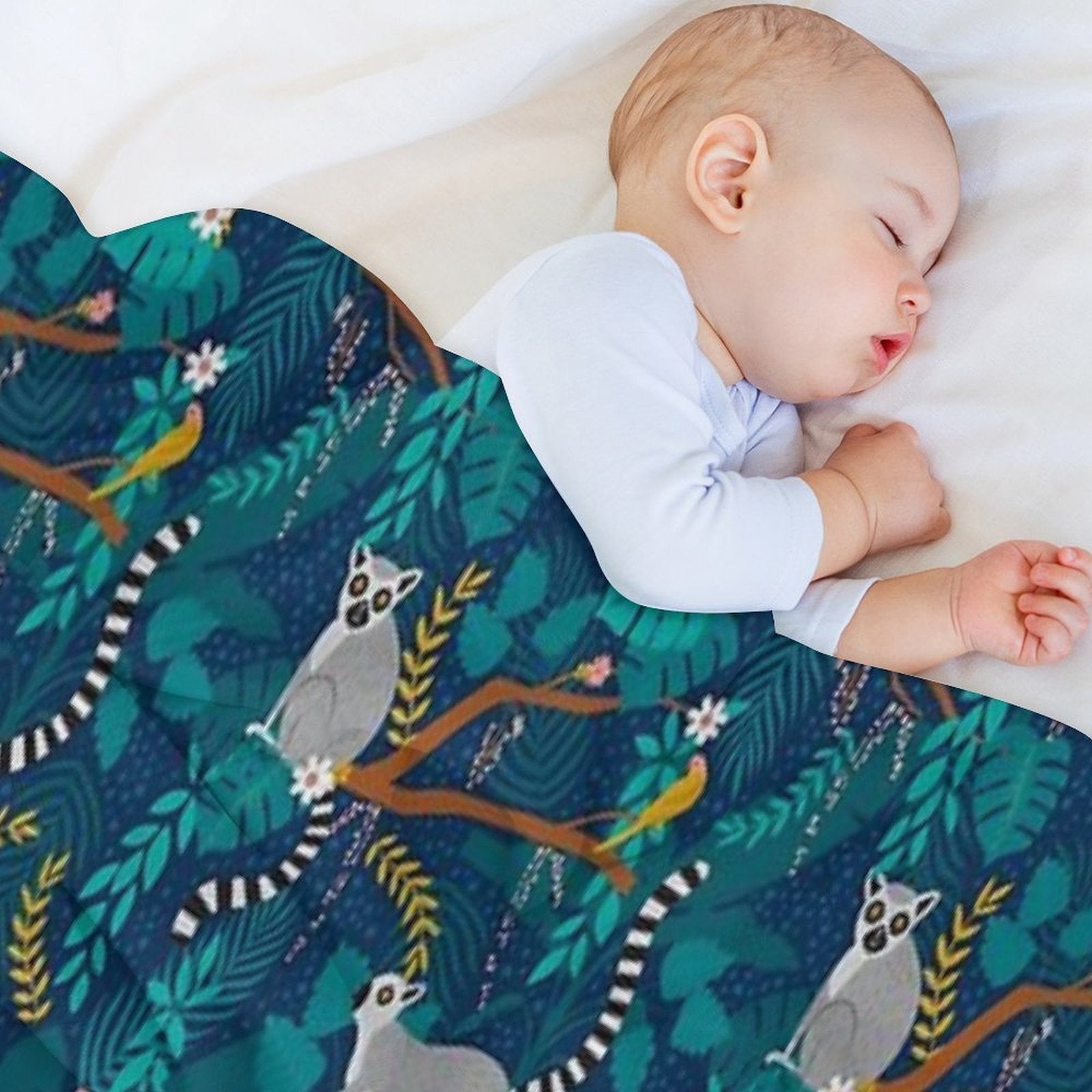 Lemurs in A Blue Jungle Easy Care Throw Blanket