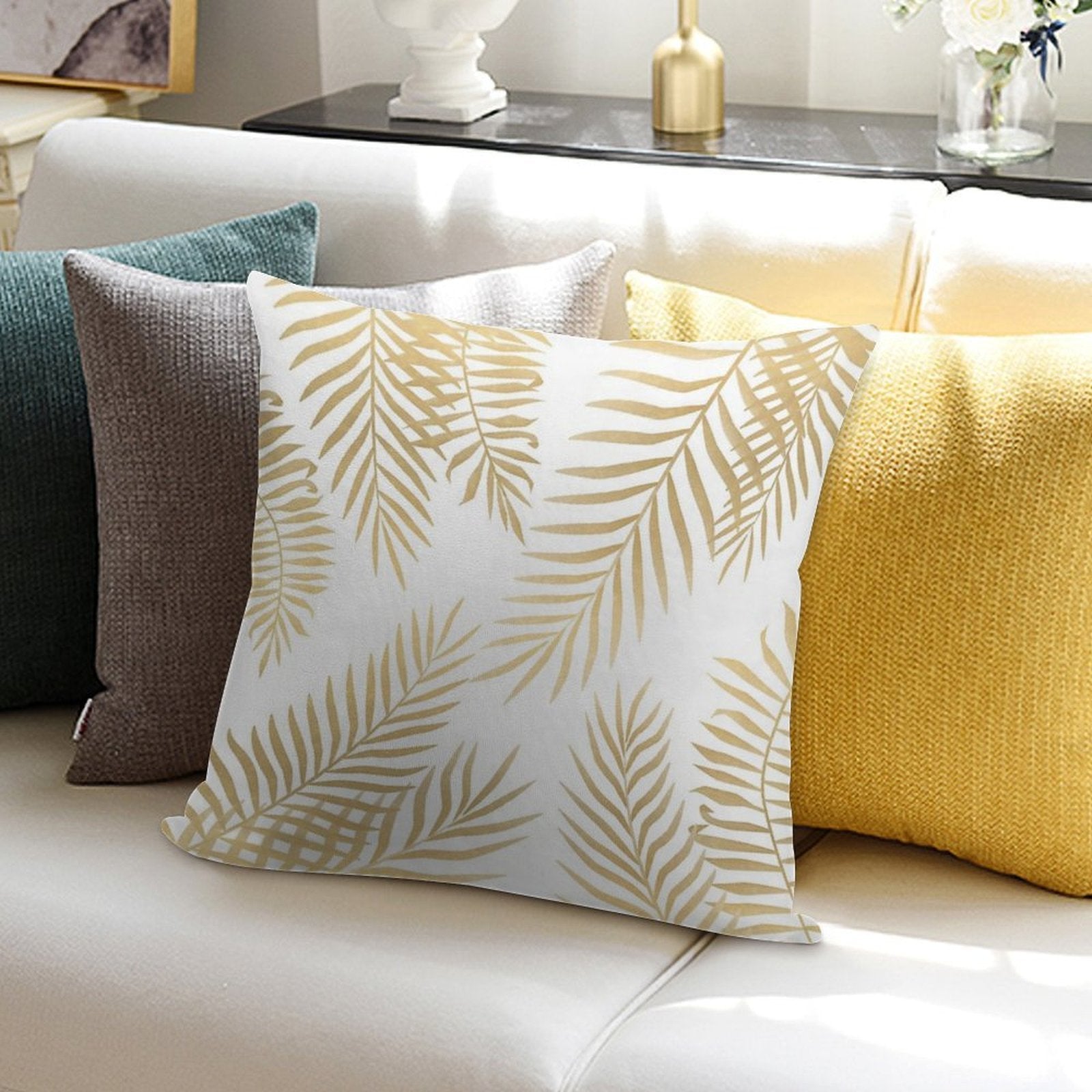 Gold Palm Leaves Soft Anti-Pilling Throw Pillow