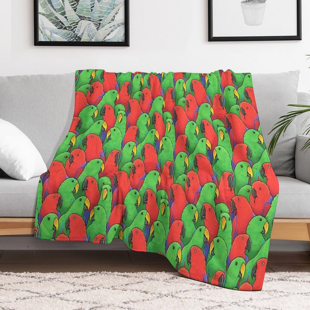 Male And Female Eclectus Parrots Sustainable Throw Blanket
