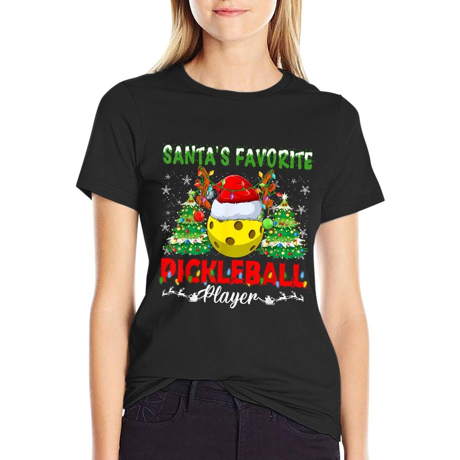Funny Santas Favorite Pickleball Player Christmas Pajama  Heathered Texture T-Shirt