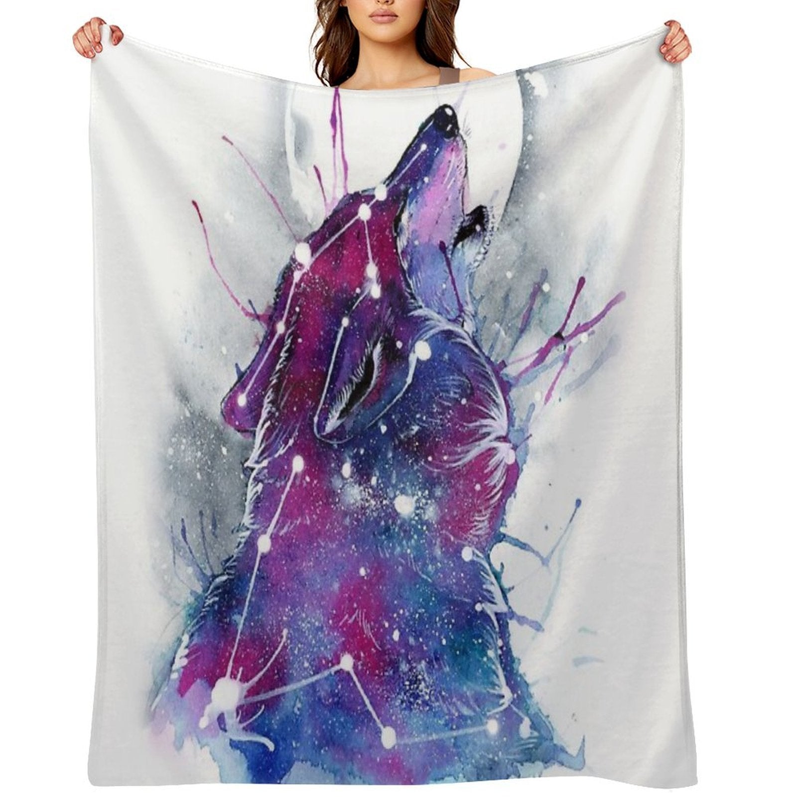Galaxy Wolf Machine-washable Throw Blanket