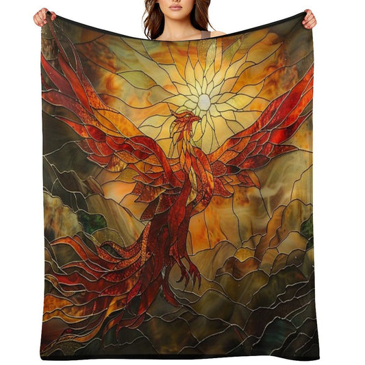 Glorious Phoenix Staine Glass Easy Care Throw Blanket
