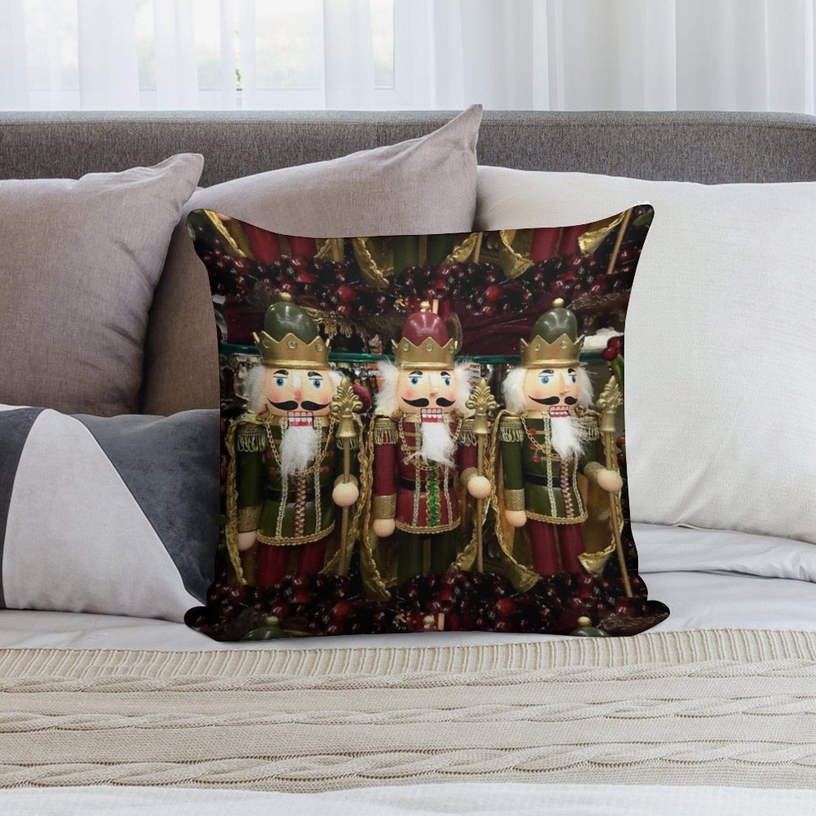 Christmas Nutcracker Trio Soft Hidden Zipper Throw Pillow
