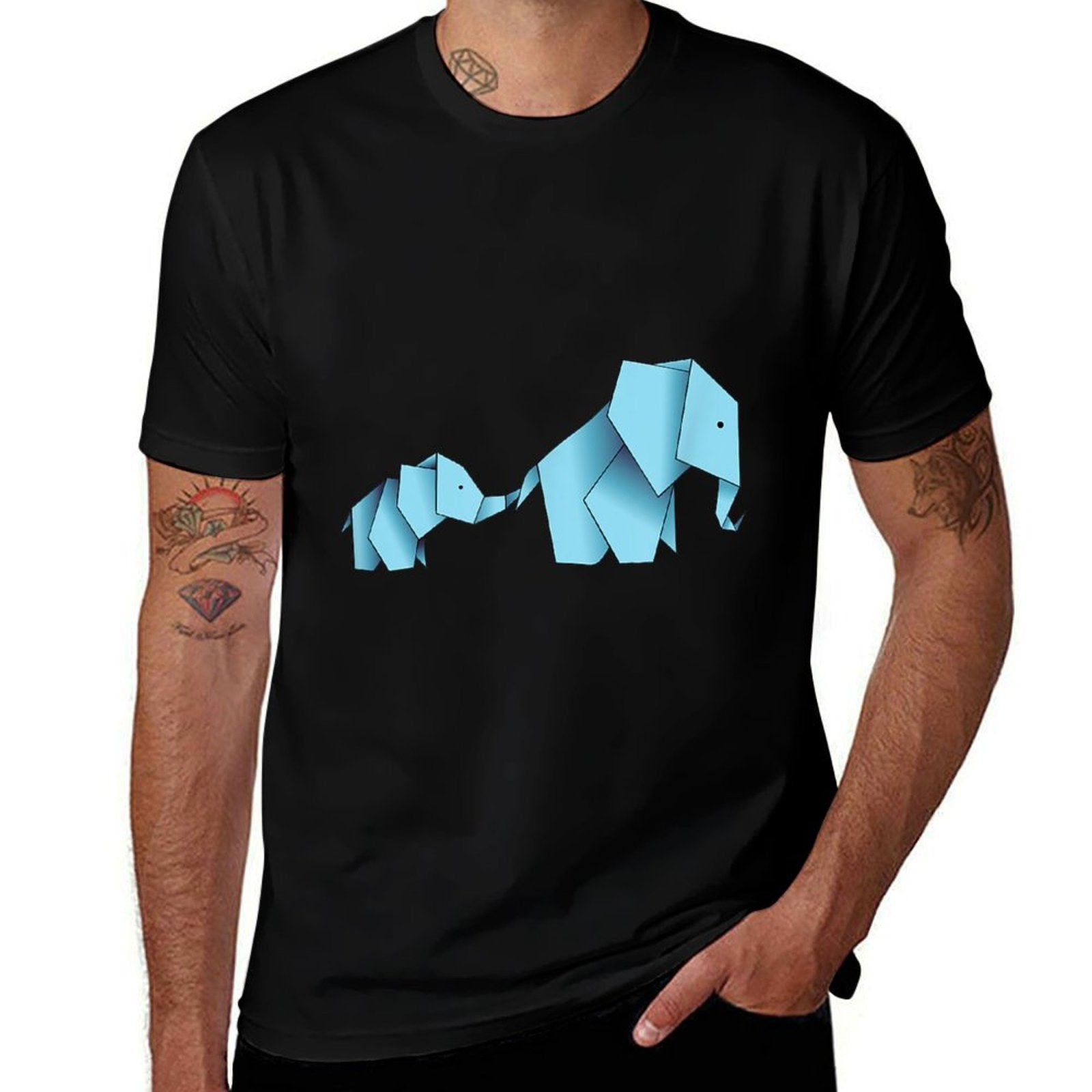 Origami Paper Folding Cute Elephant Blue Gift  Relaxed-fit T-Shirt