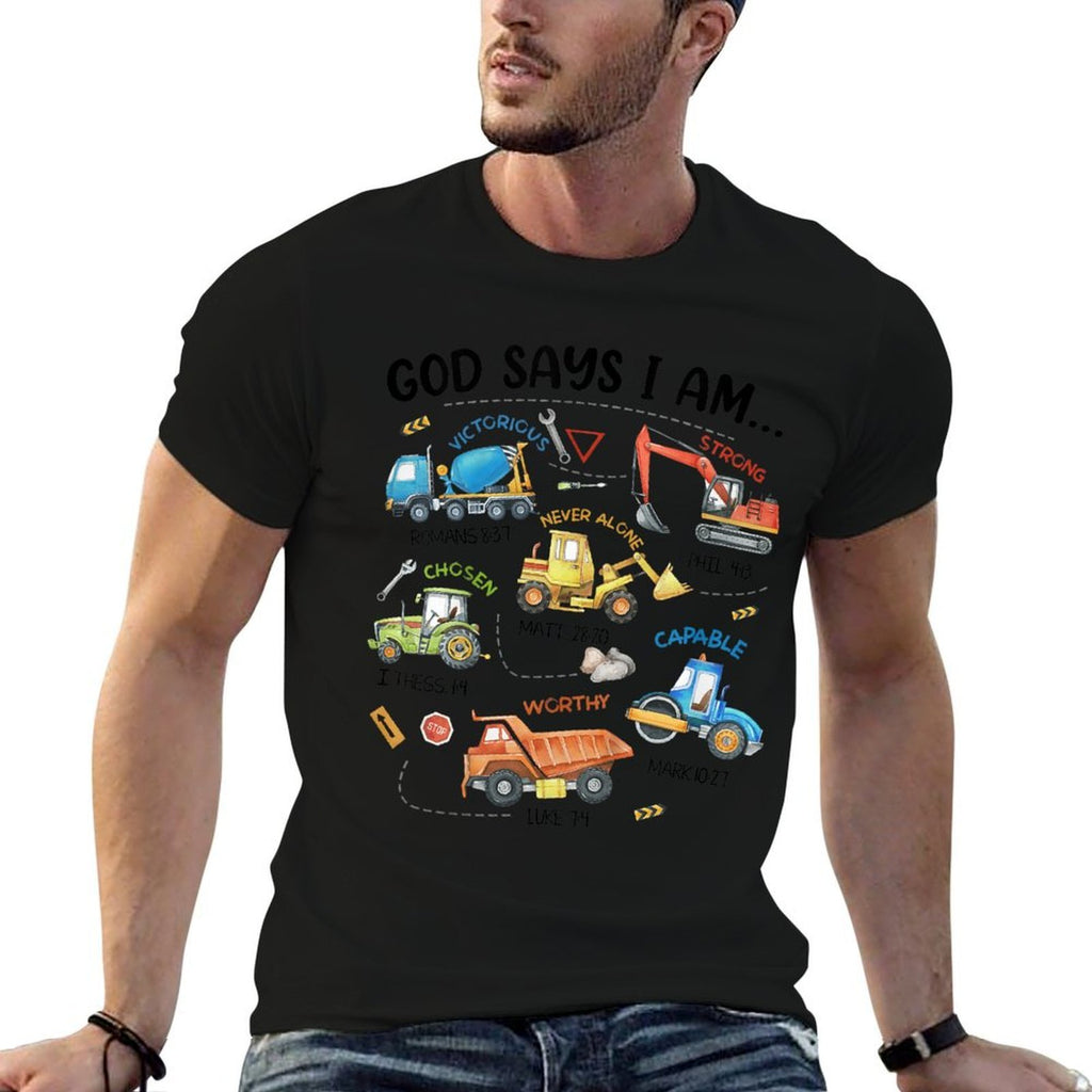 Kids God Says I Am Construction Bible Verse Truck Toddler Boys  Affordable Price T-Shirt