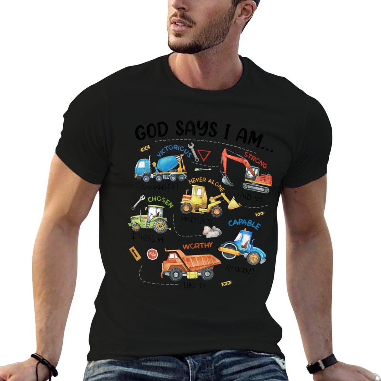 Kids God Says I Am Construction Bible Verse Truck Toddler Boys  Affordable Price T-Shirt
