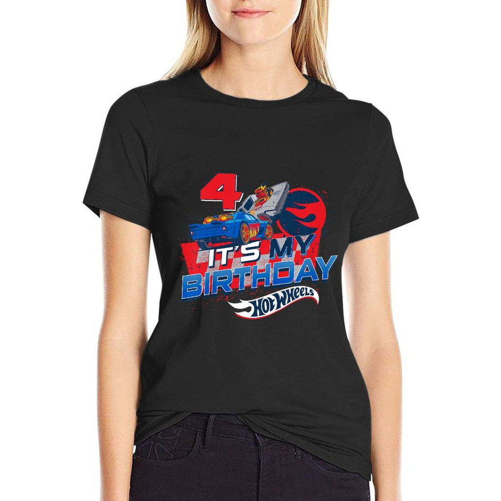 Kids Hot Wheels Race Team It's My 4th Birthday  Polyester Blend T-Shirt