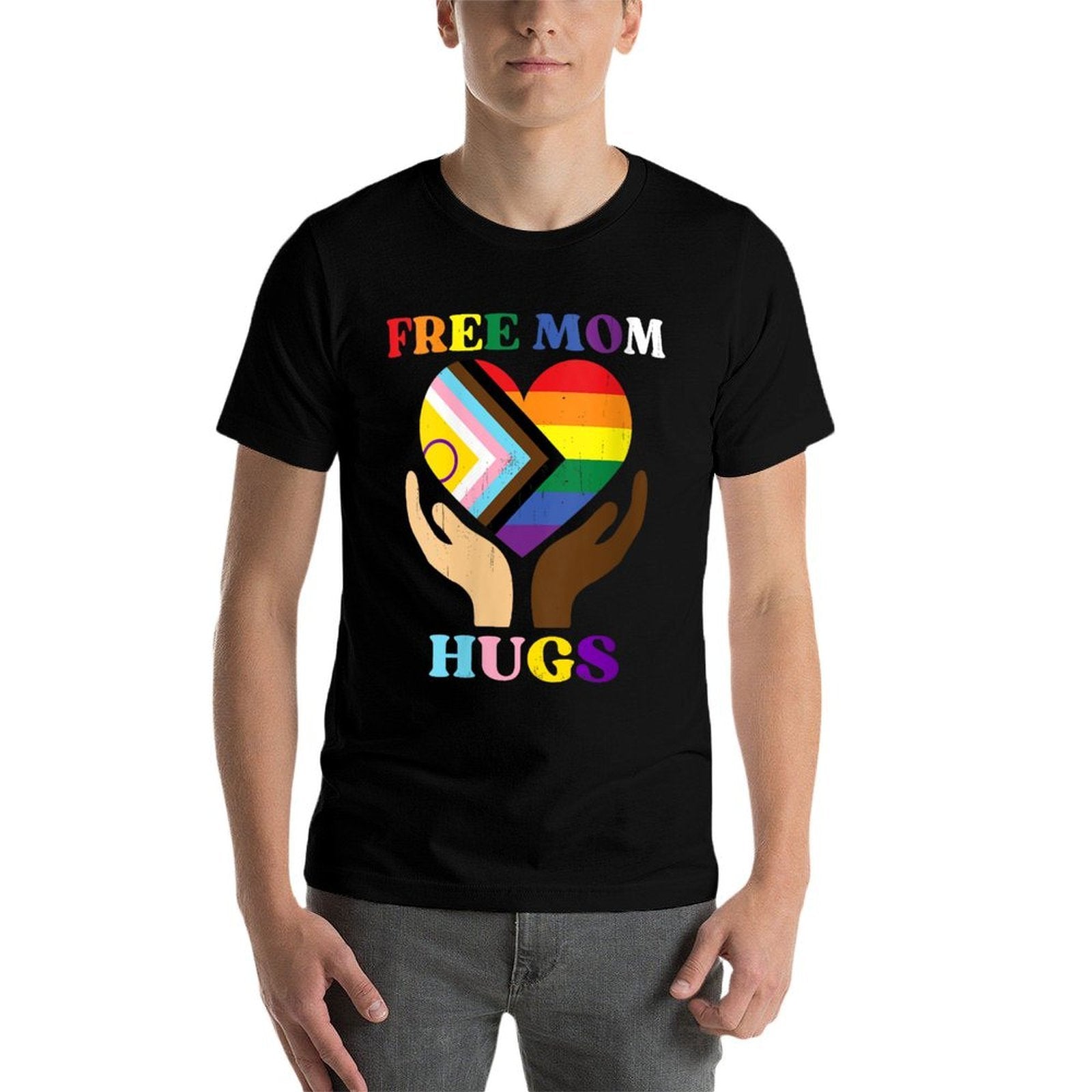 Womens Vintage Retro Free Mom Hugs Supports LGBTQ+ Gay Pride Month  Soft T-Shirt
