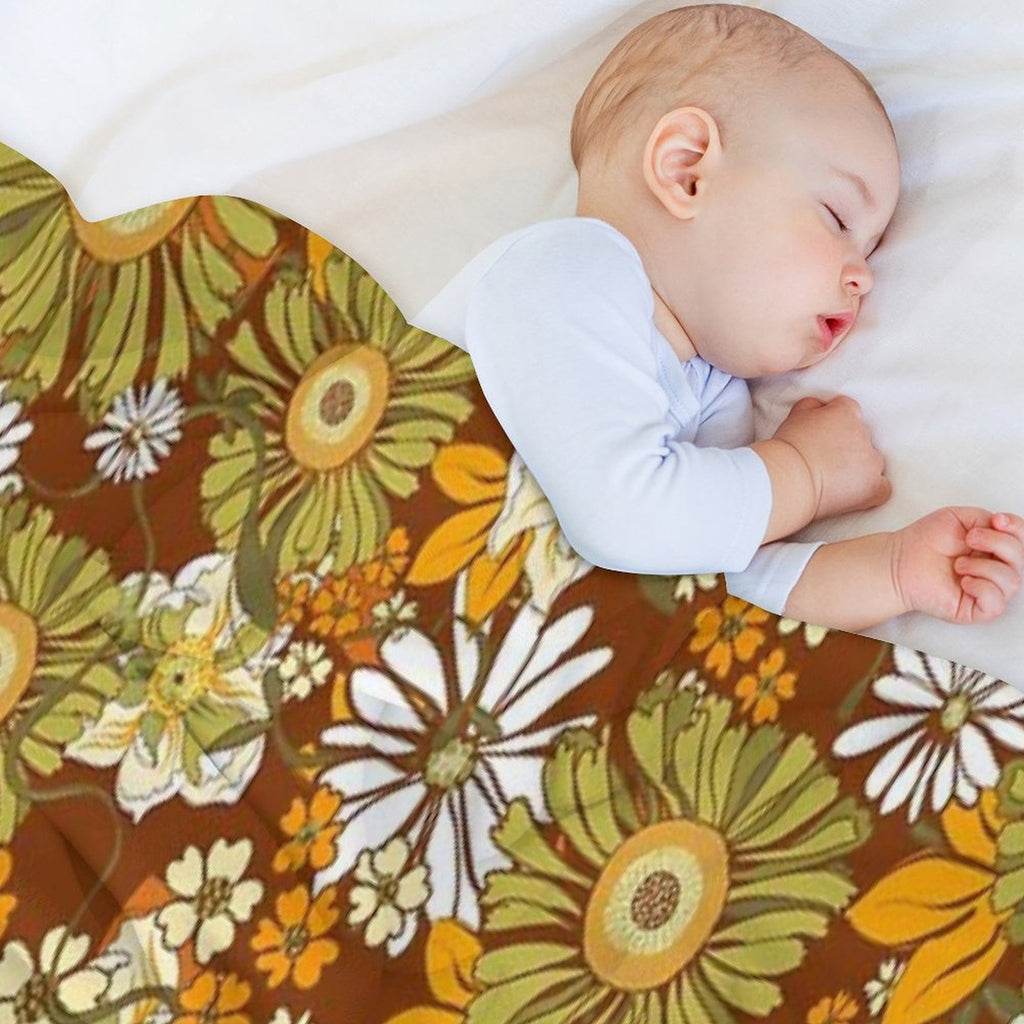 70s Retro Vintage Flower Power Pattern Boho, Orange, Brown, Sustainable Throw Blanket