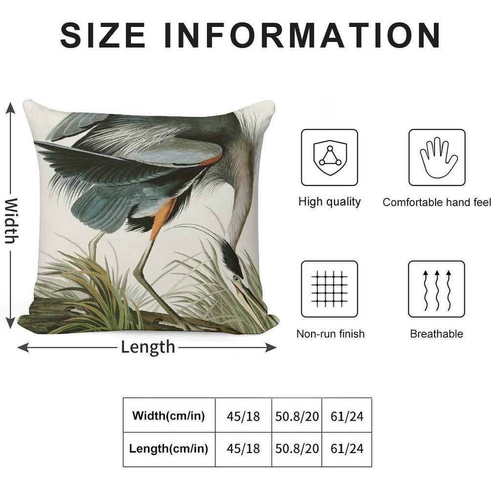 Great Blue Heron - John James Audubon's Birds of America Print Art Print Soft Multiple Sizes Throw Pillow