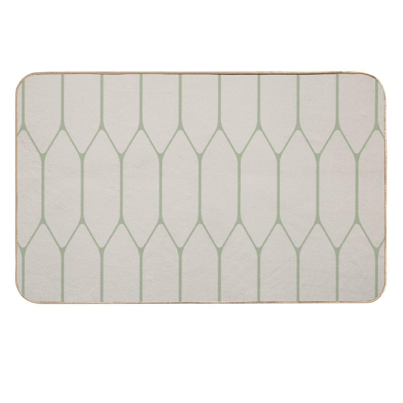 Long Honeycomb Minimalist Geometric Pattern in Beige And Sage  Fade-Resistant Bath Mat