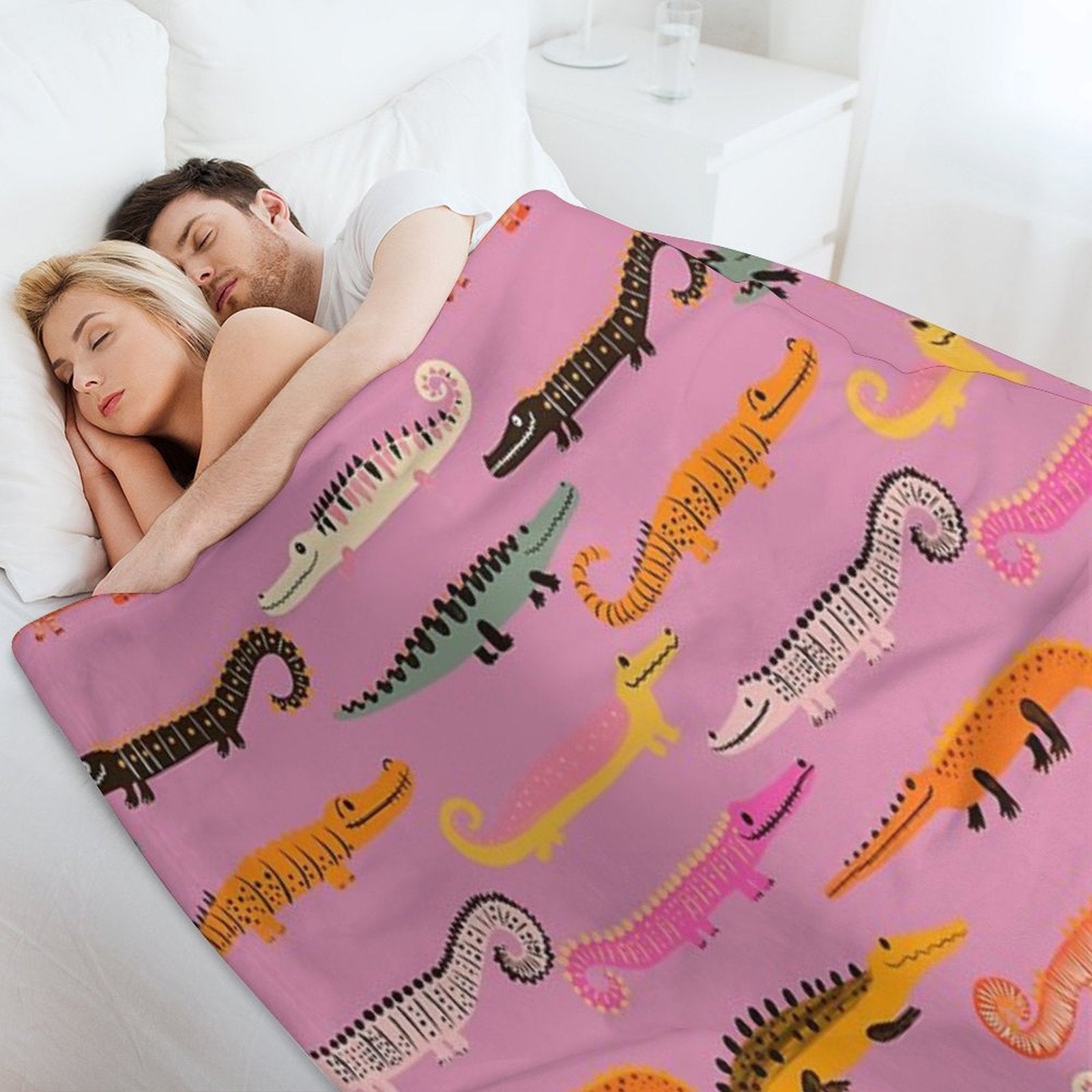 Alligator Crocodile on Pink Multi-functional Throw Blanket