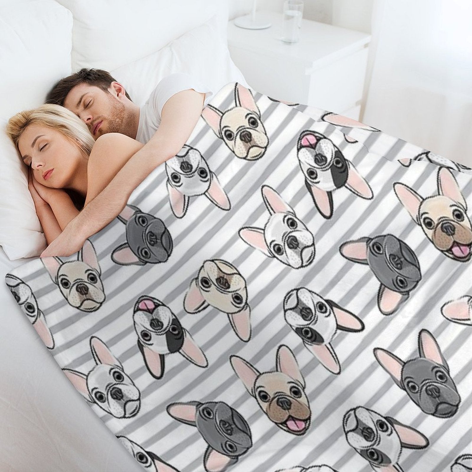 All The Frenchies - Grey Stripes - Cute French Bulldogs All-season Throw Blanket