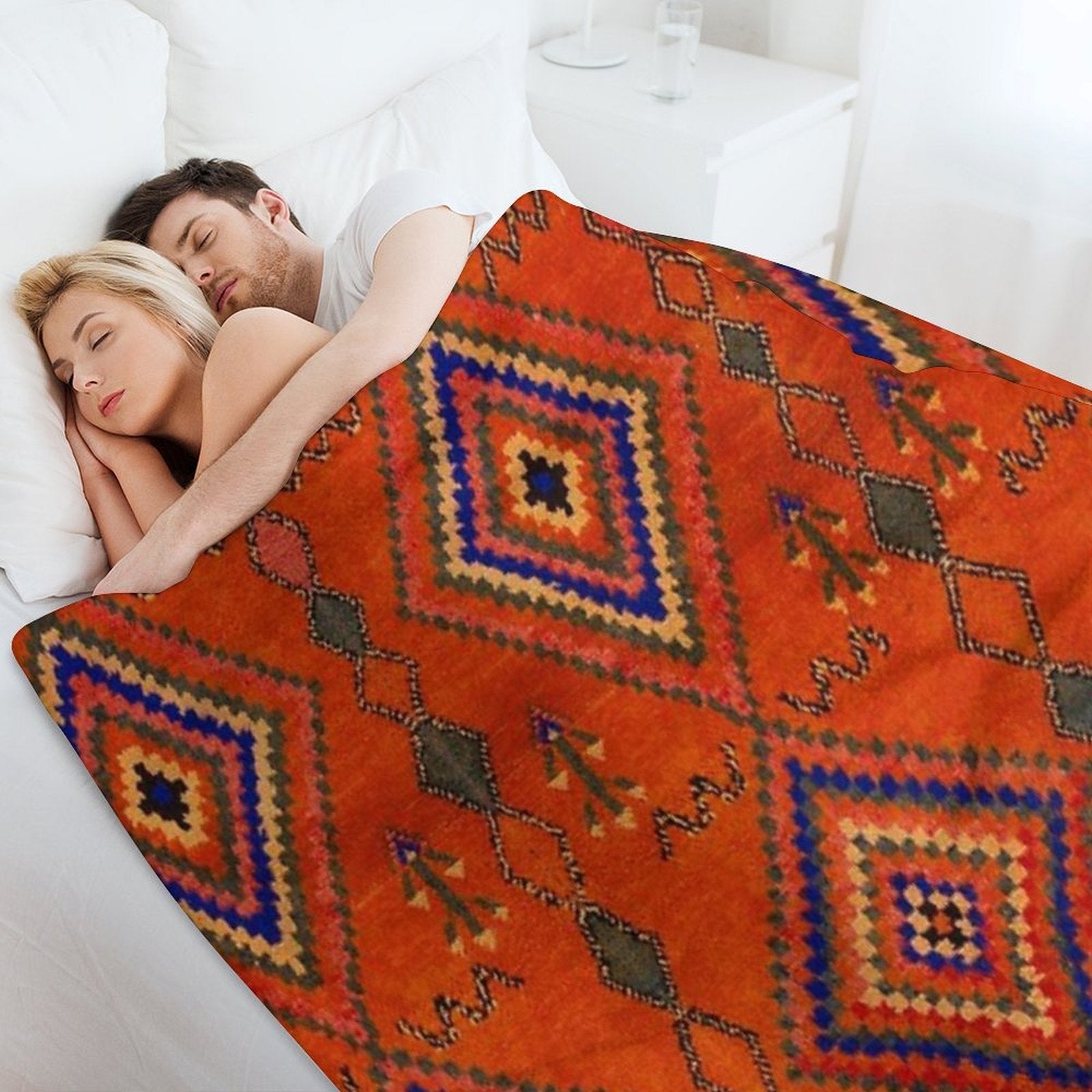 Orange Oriental Moroccan Rug Easy Care Throw Blanket