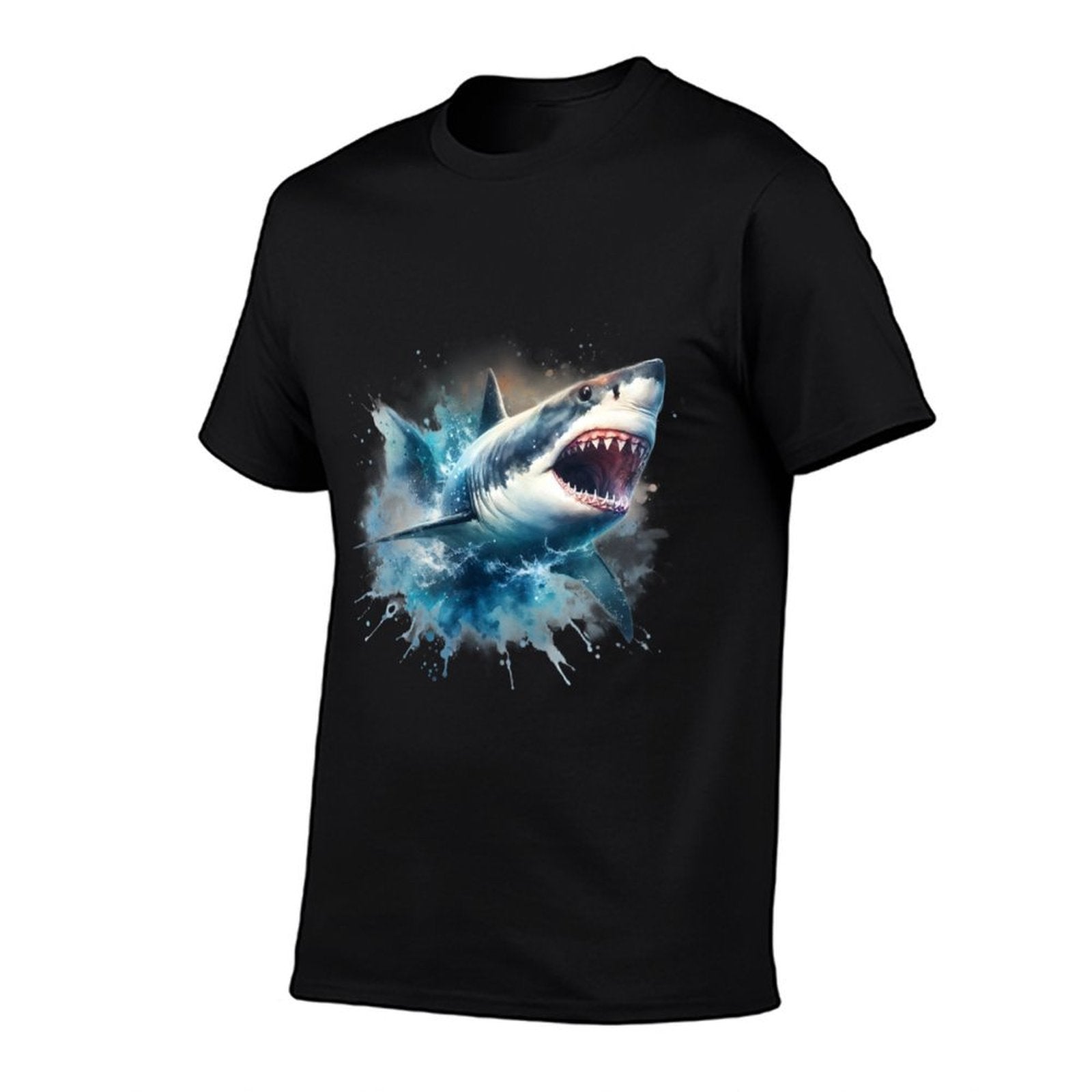 Cool Watercolor Great White Shark Open Jaw  High-quality Stitching T-Shirt