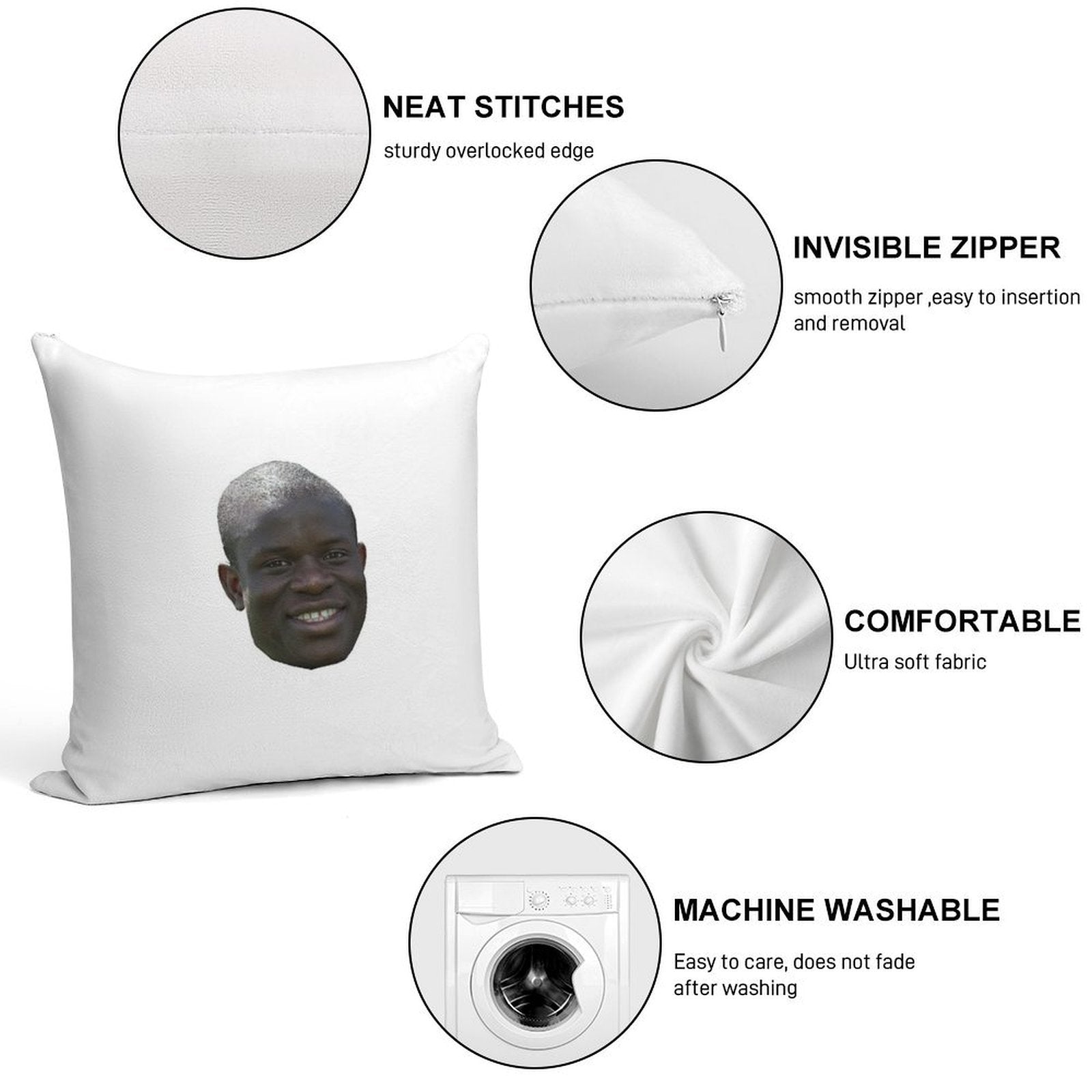 N'golo Kante Head Soft Bedroom Essential Throw Pillow
