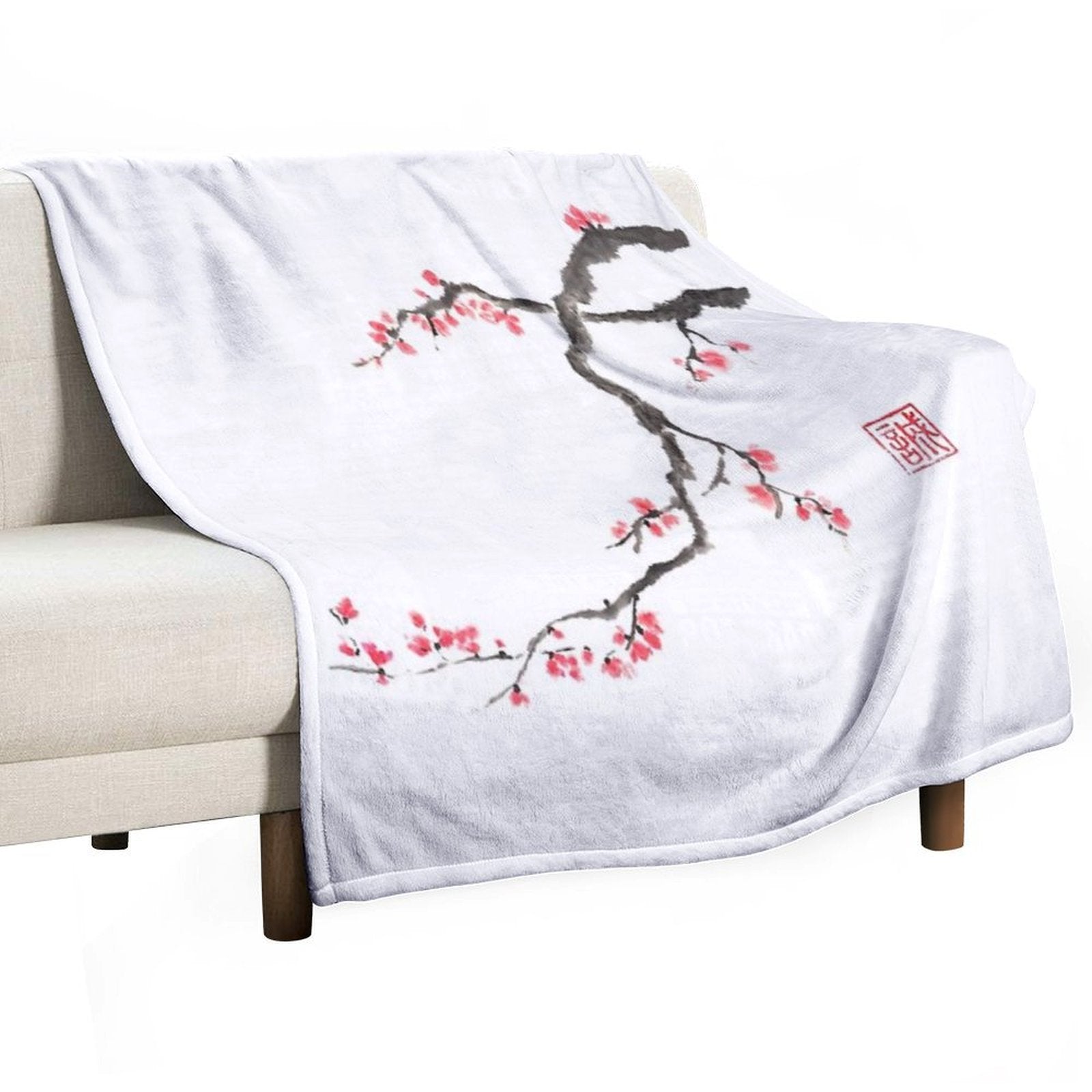 Blushing Maid Sumi-e Painting Durable Throw Blanket