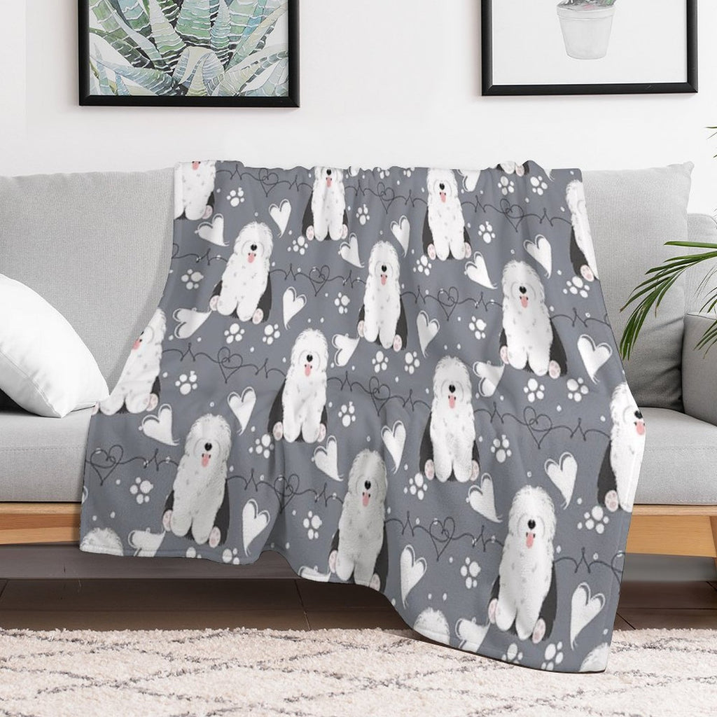 LOVE Old English Sheepdog - Black And White 1 Velvety-soft Throw Blanket