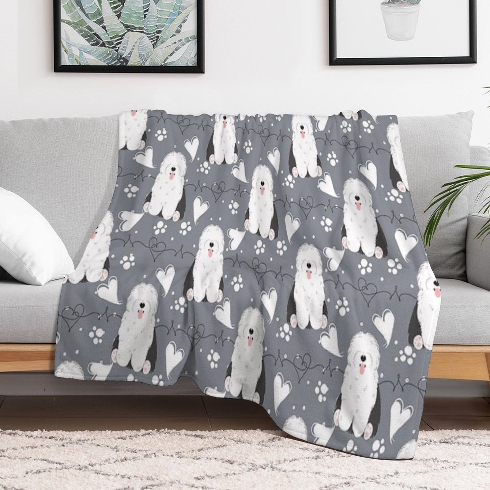 LOVE Old English Sheepdog - Black And White 1 Velvety-soft Throw Blanket