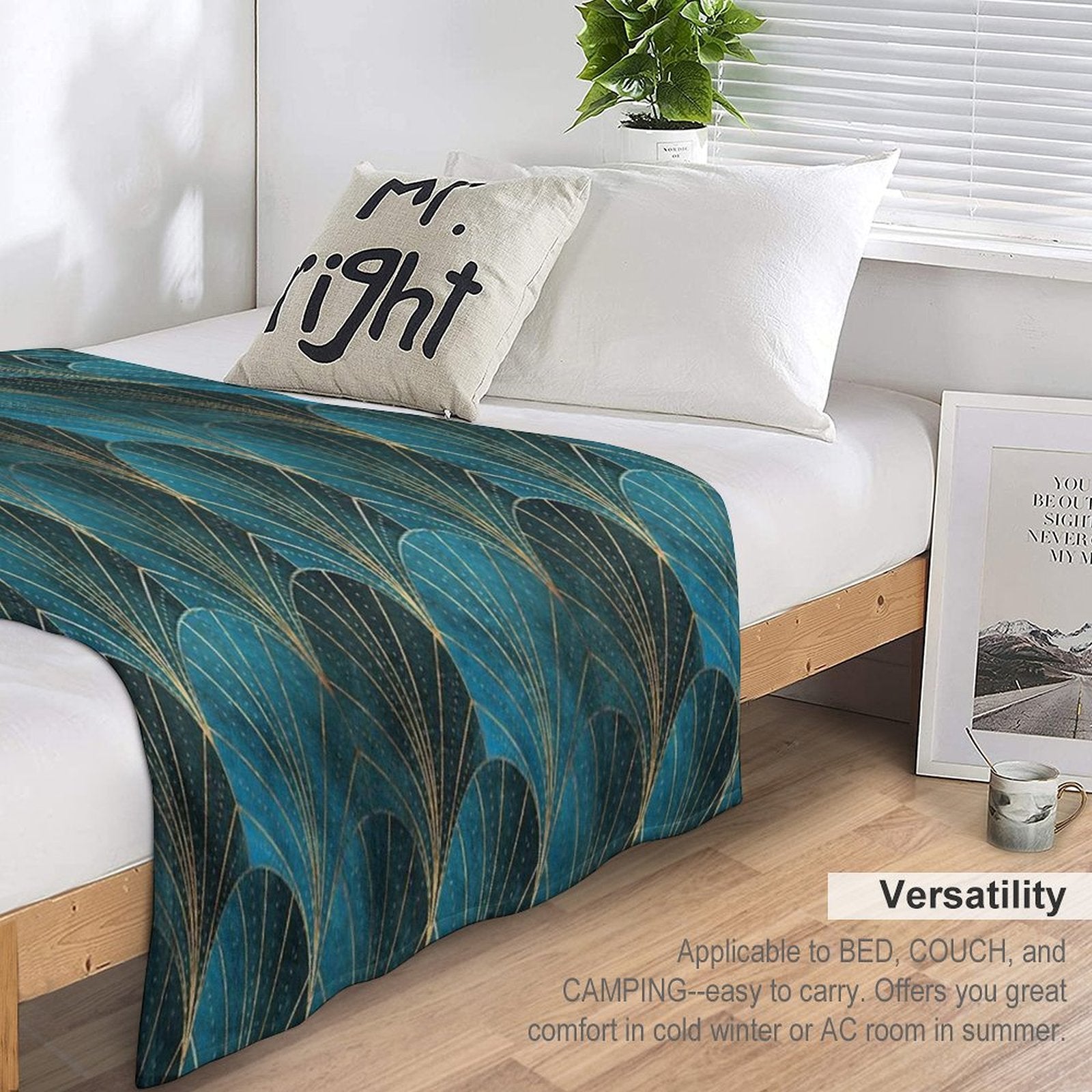 Art Deco Waterfalls  Textured Teal Compact Throw Blanket