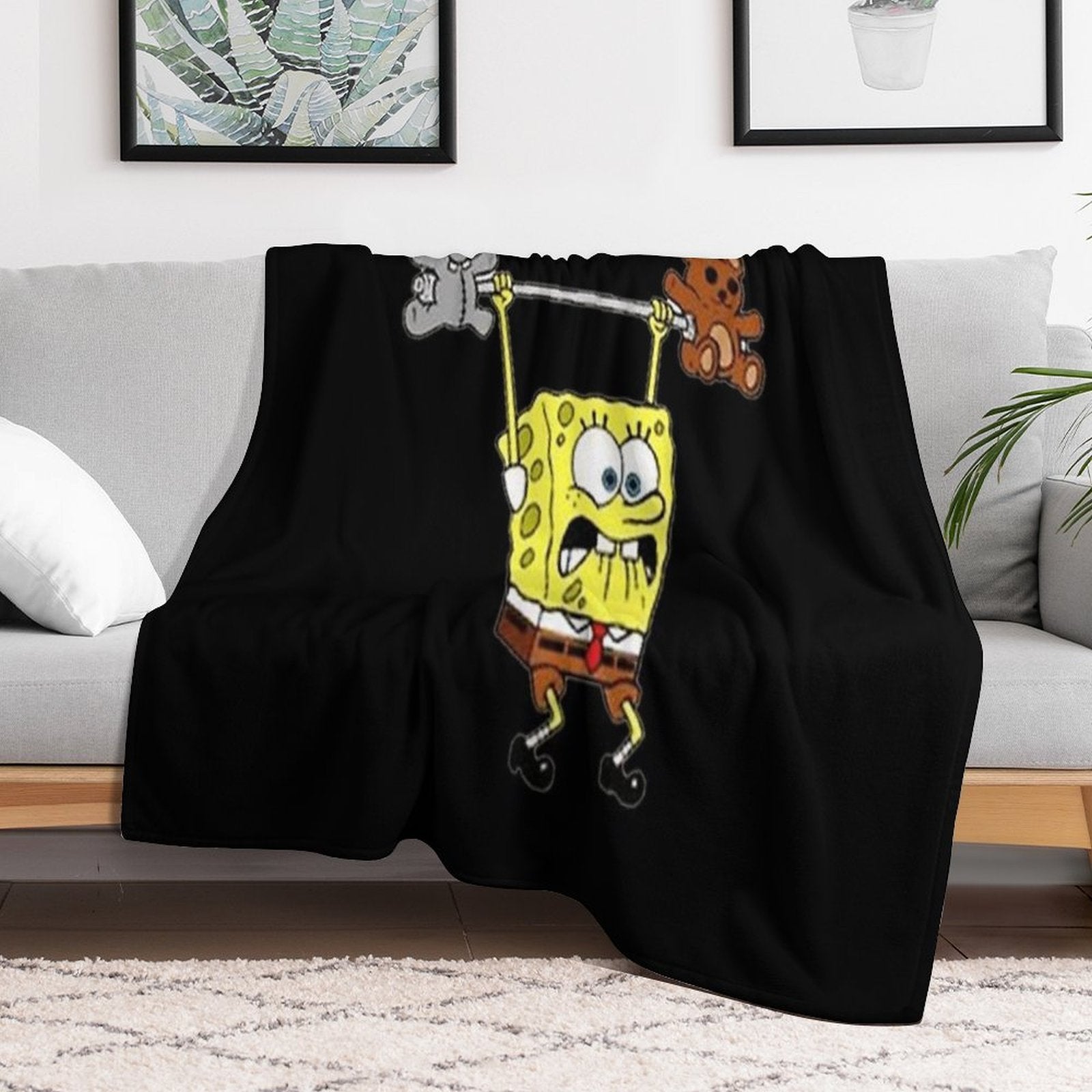 Spongebob Lifting Weights Classic . Compact Throw Blanket