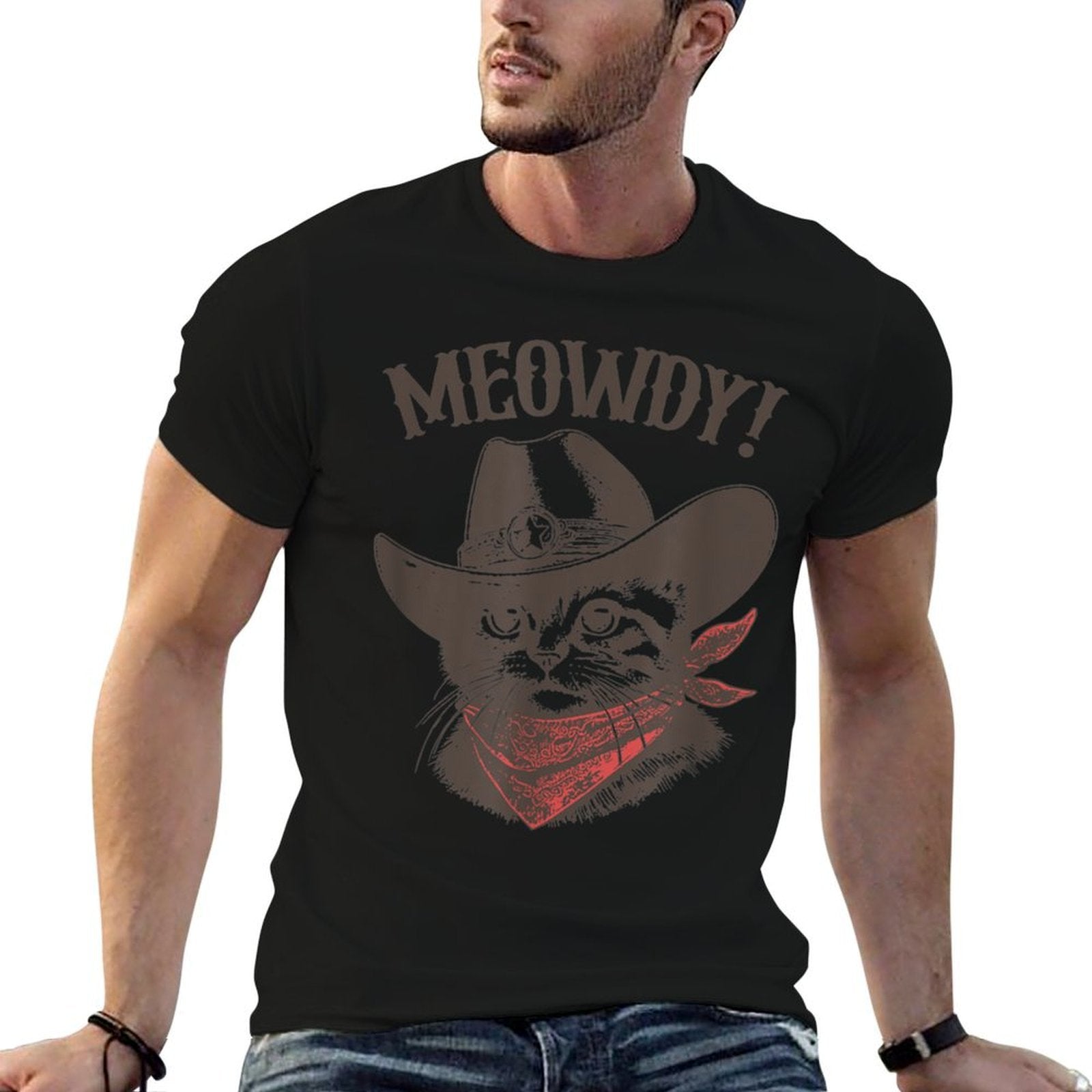 Meowdy Cat Cowboy Cat Country Western Funny Cat Comfortable T-Shirt