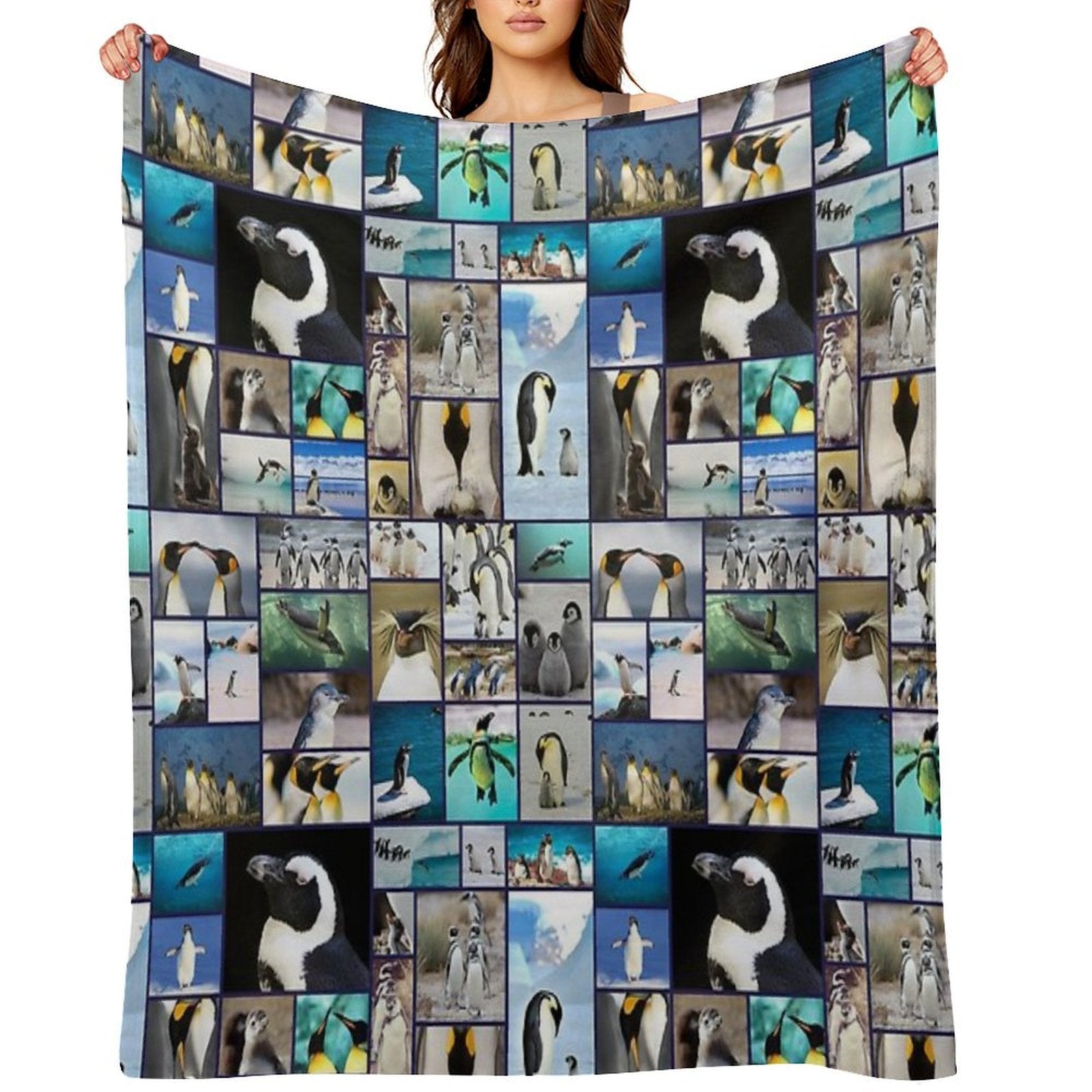 Penguin Pattern Photo Collage Quick-dry Throw Blanket
