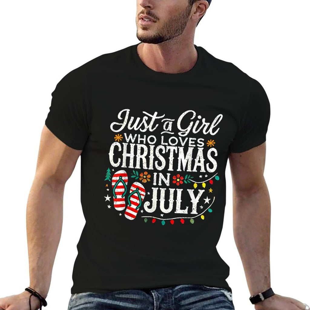 Christmas In July Girls Funny Summer Beach Vacation  Cotton T-Shirt