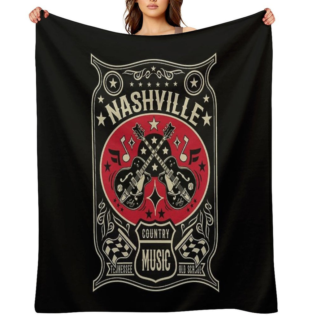 Country Music Lover Vintage Nashville Retro Tennessee Rockabilly Guitars All-season Throw Blanket