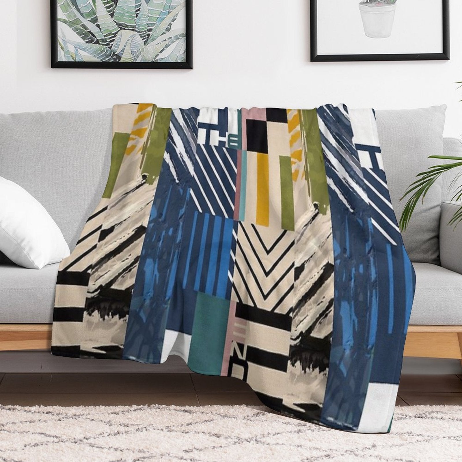 The End Cubic Abstract - Geometric Design  - Half And Half Pink Orange Black Green Cream Blue, Teal, White Lilac Travel-friendly Throw Blanket