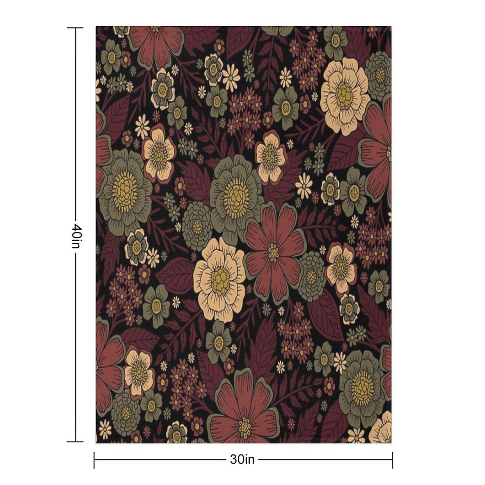 Classy Burgundy, Cream & Sage Green Floral Pattern Easy Care Throw Blanket