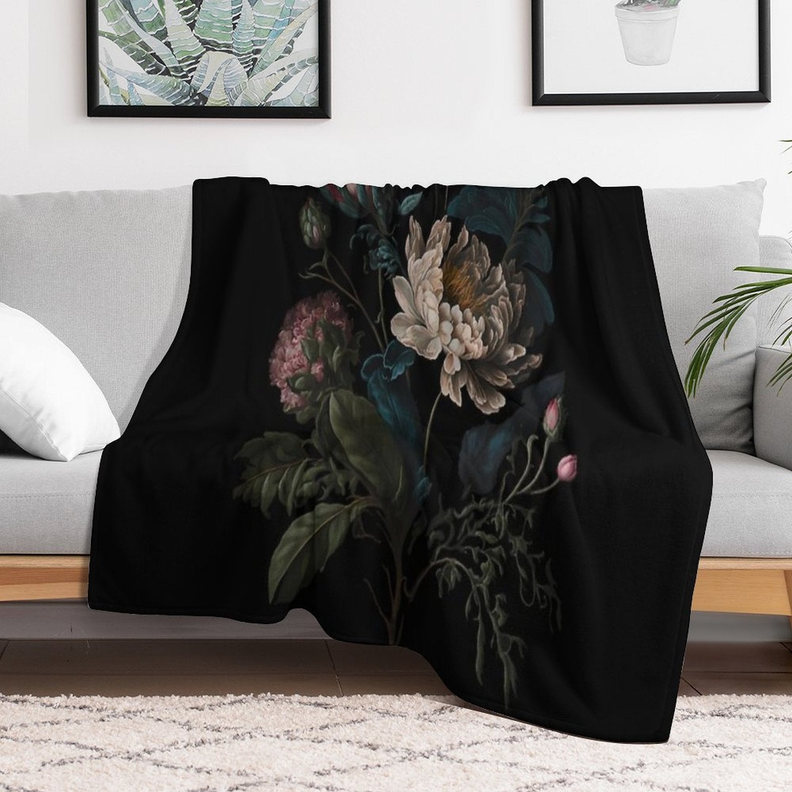 Dark Academia Peony Botanical All-season Throw Blanket