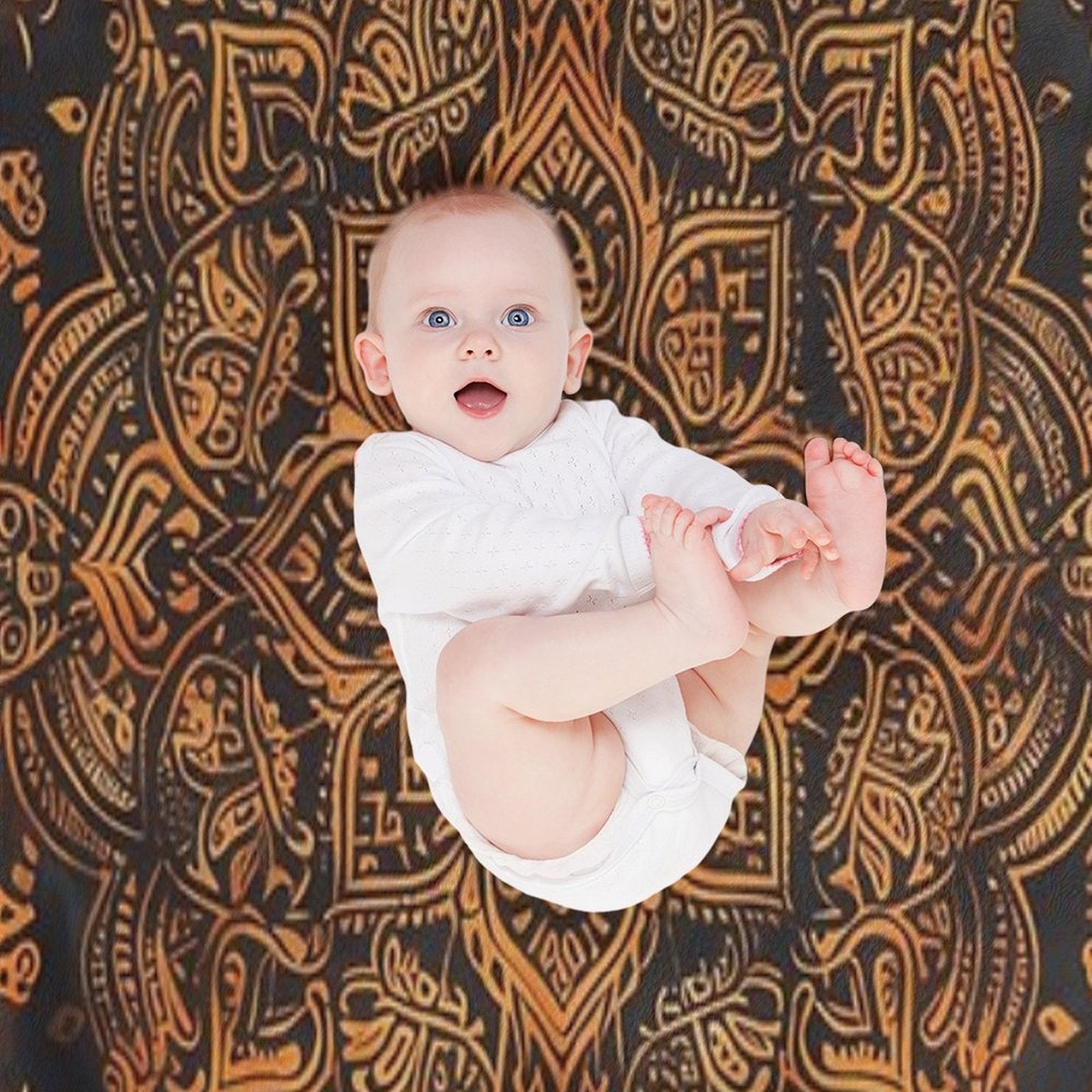 Stunning Brown And Orange Delicate Detailed Mandala Square Travel-friendly Throw Blanket