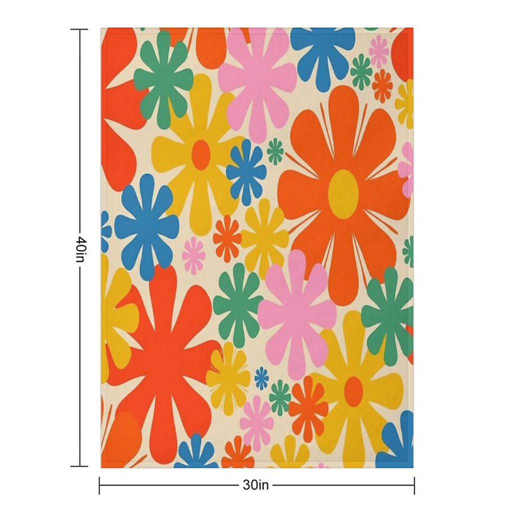 Retro 60s 70s Aesthetic Colorful Floral Pattern All-season Throw Blanket