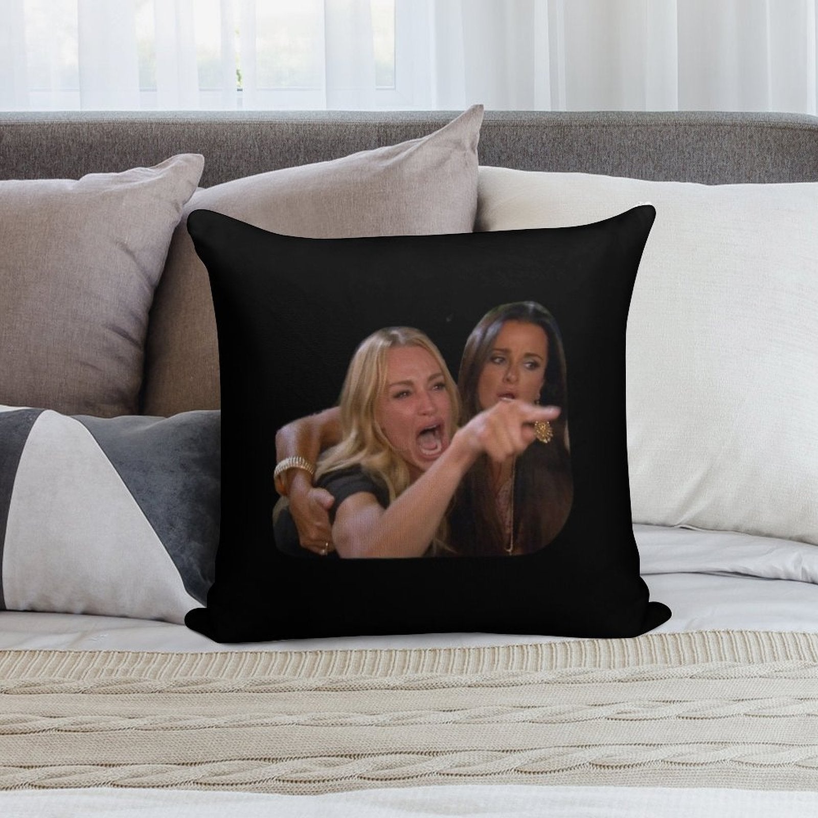 Woman Yelling at A Cat-Funny Memes Soft High-Density Material Throw Pillow