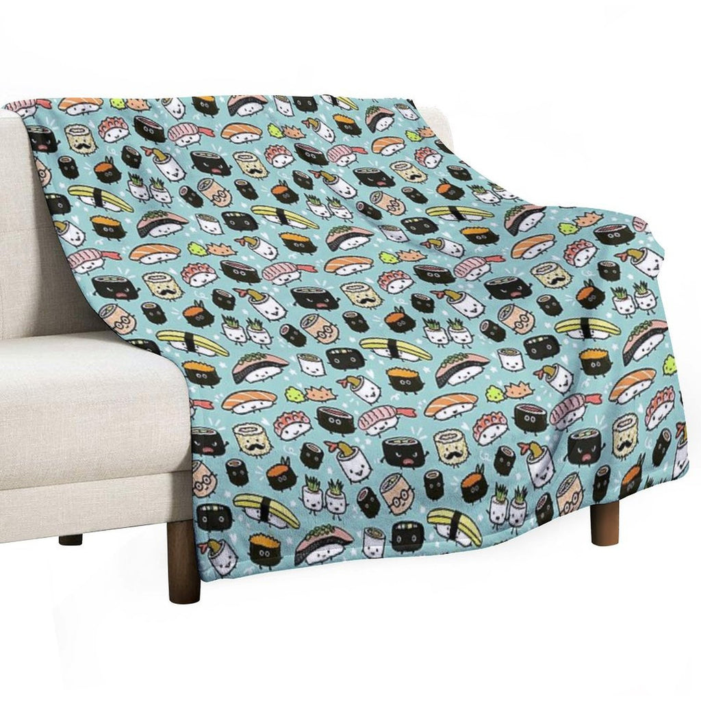 Cute Sushi Pattern  Kawaii Sushi Characters Eco-conscious Throw Blanket