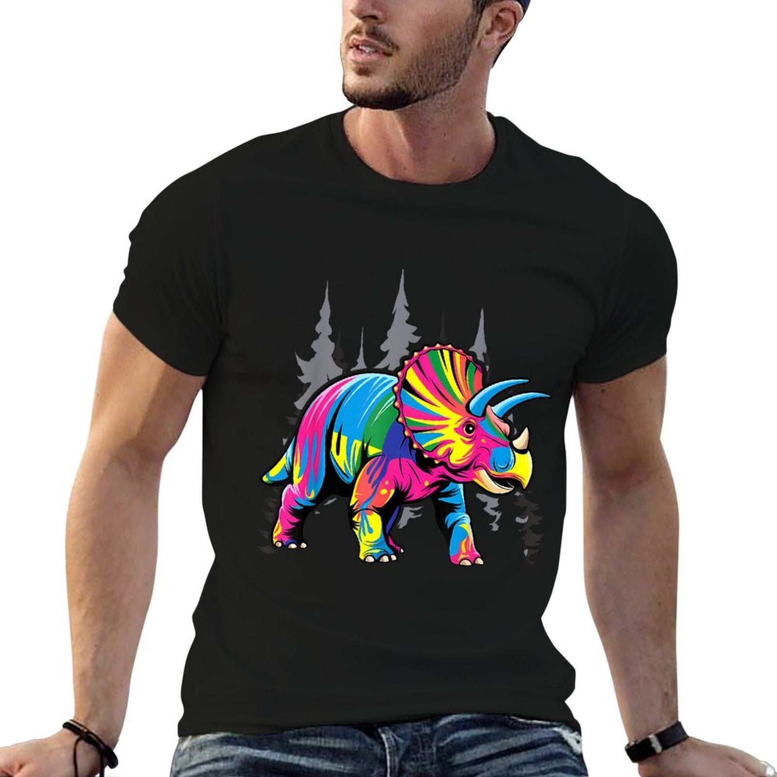 Tie Dye Triceratops Tie Dyed Dinosaur Prehistoric Dino  Eco-friendly Material T-Shirt