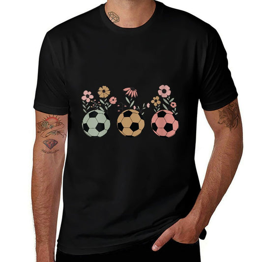 Womens Soccer Ball Floral Wildflower Spring Retro For Women Kids  Relaxed-fit T-Shirt
