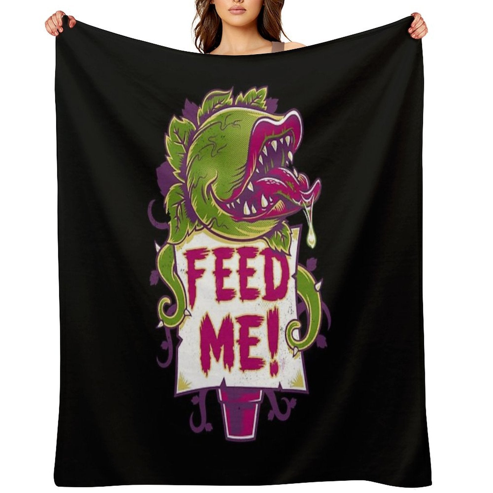 Feed Me - Creepy Cute Audrey Plant - Vintage Spooky Horror Musical Quick-dry Throw Blanket
