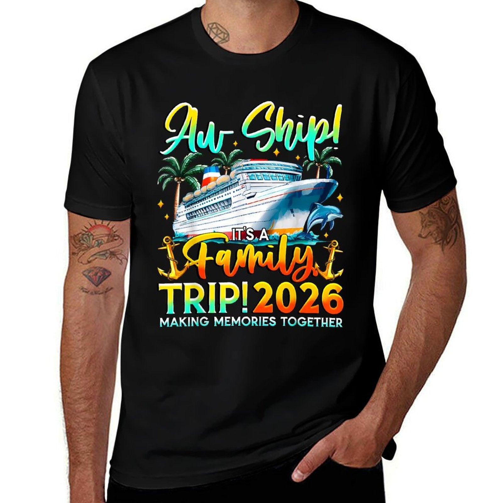 Funny Cruise Ship Family Trip Vacation 2026 Reunion Matching  Ribbed Collar T-Shirt