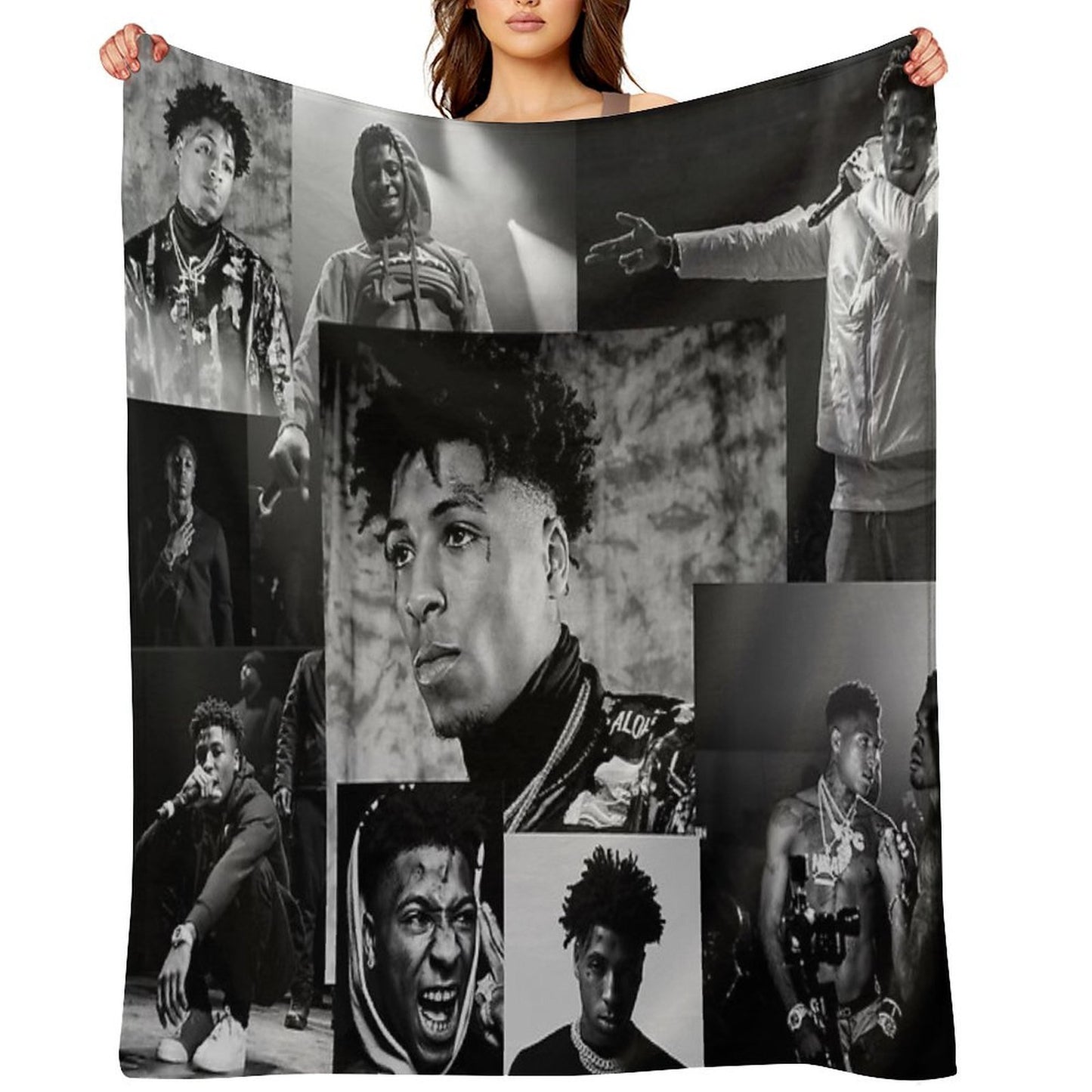 Youngboy  B&W Never Broke Again Collage Wrinkle-free Throw Blanket