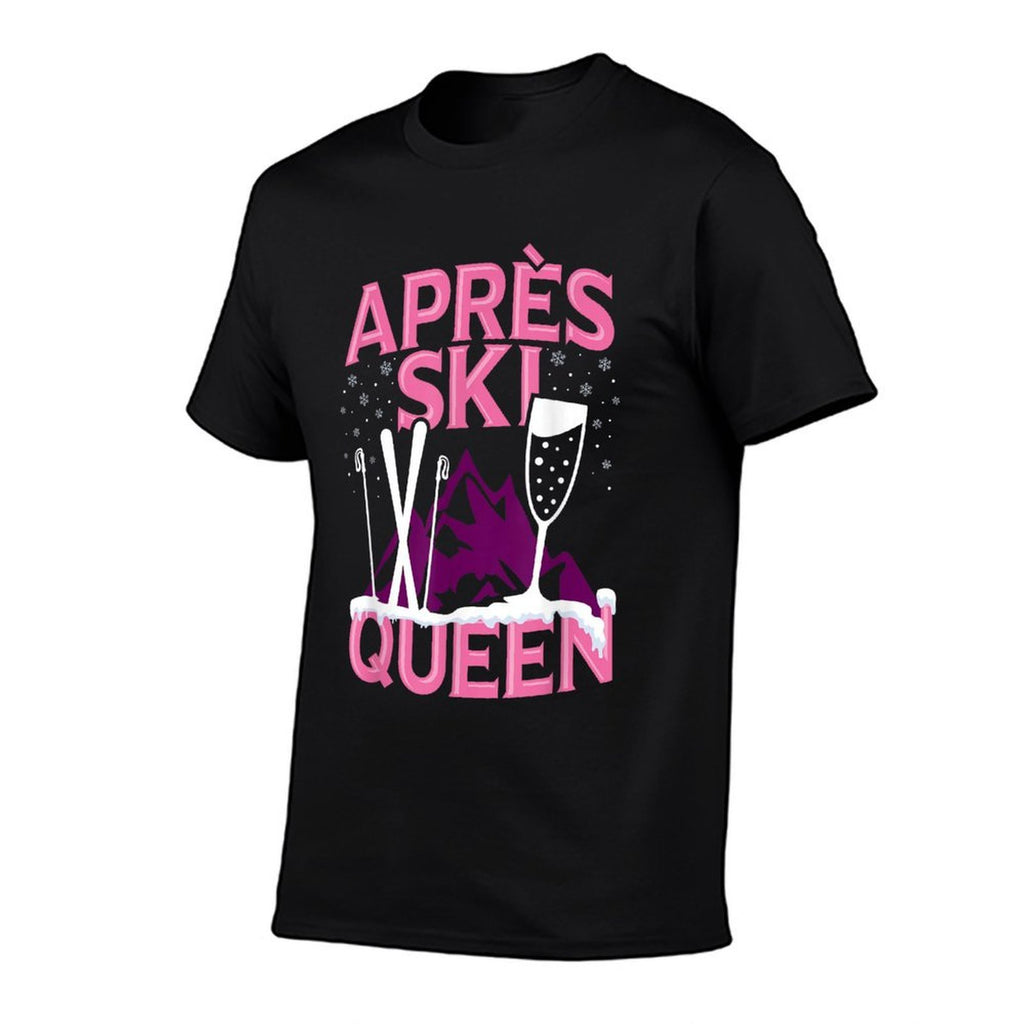 Funny Apres Ski Queen Skiing Winter Sports Party Fun  Ribbed Collar T-Shirt