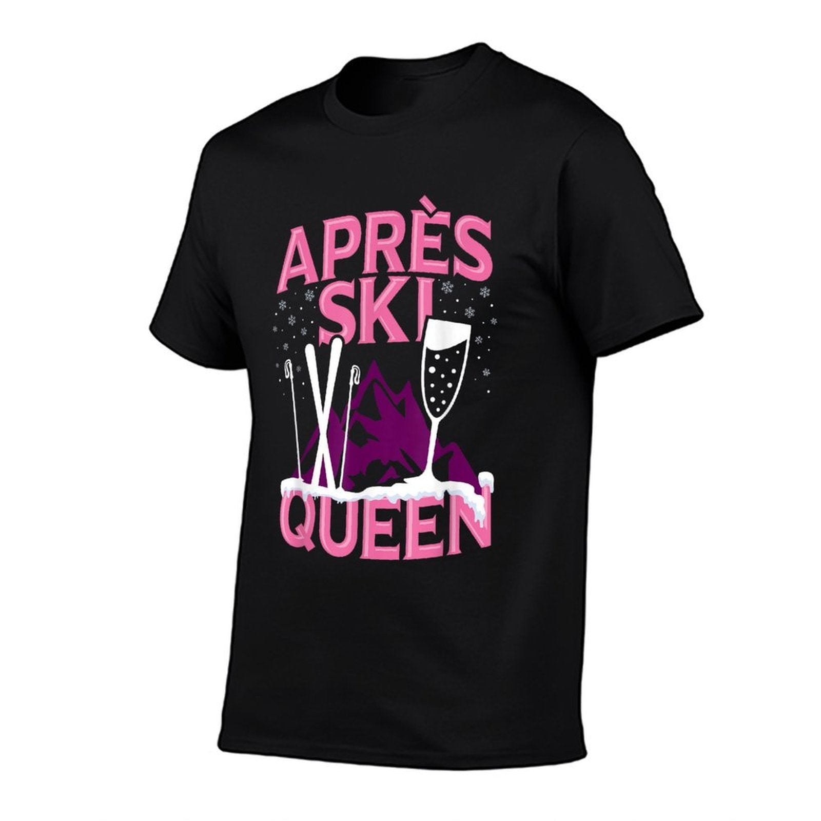 Funny Apres Ski Queen Skiing Winter Sports Party Fun  Ribbed Collar T-Shirt