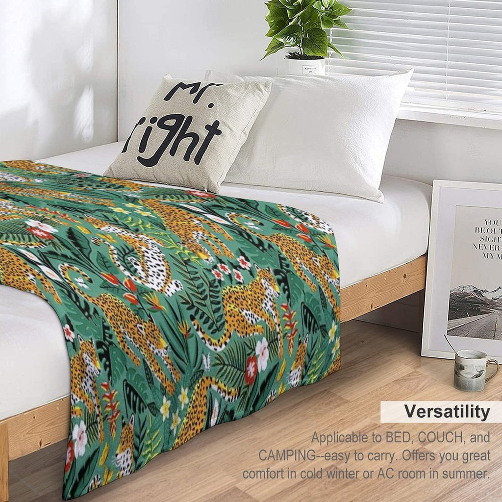 Dancing Jaguar Jungle - Green All-season Throw Blanket
