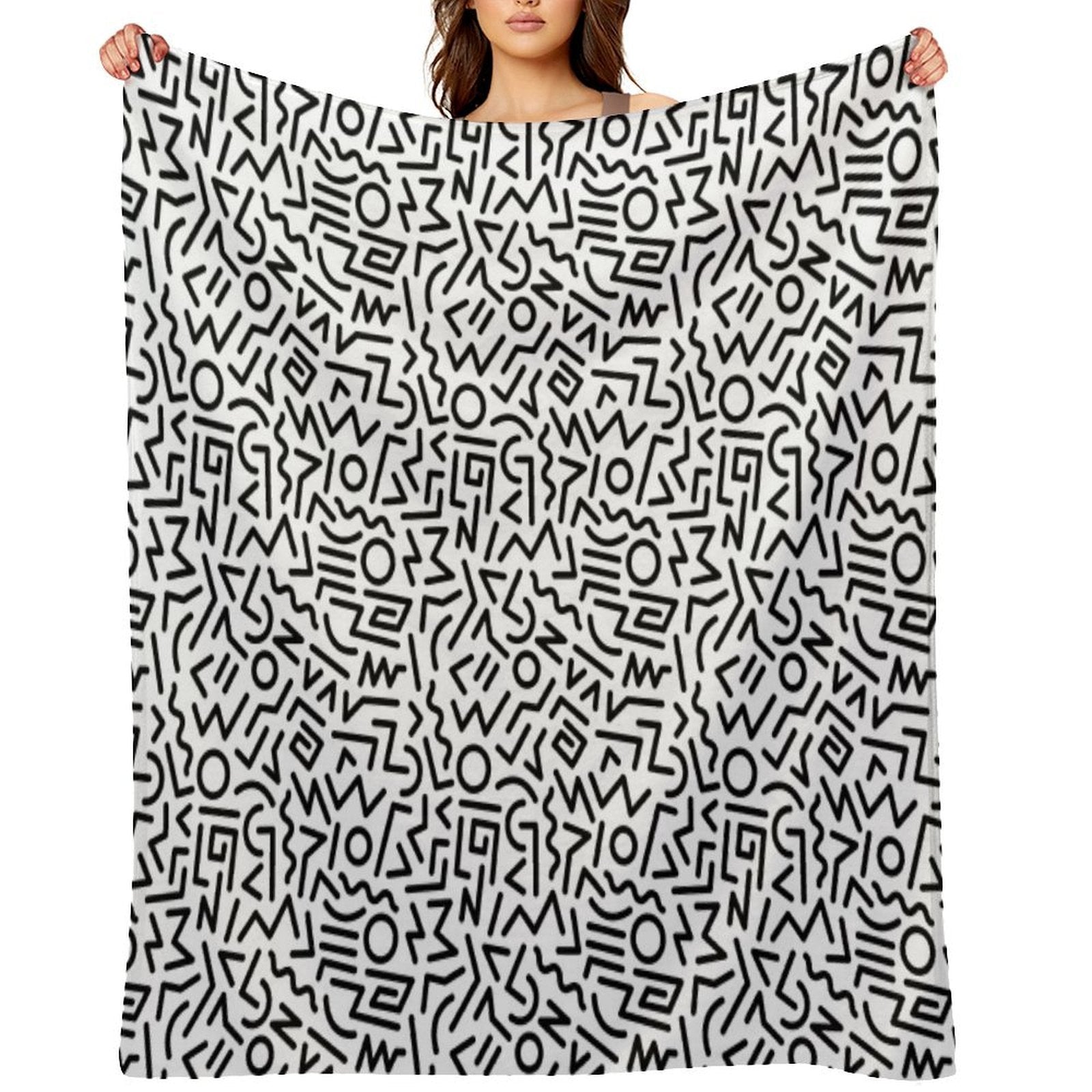 Memphis Pattern Black And White Eco-conscious Throw Blanket