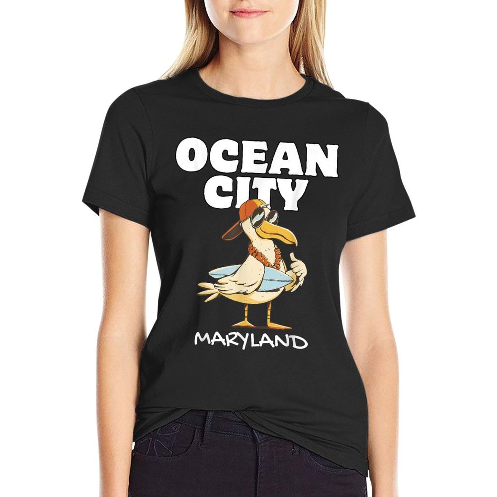 OCEAN CITY MARYLAND Surf Vintage Sunset Surfing  Oversized Silhouette T-Shirt