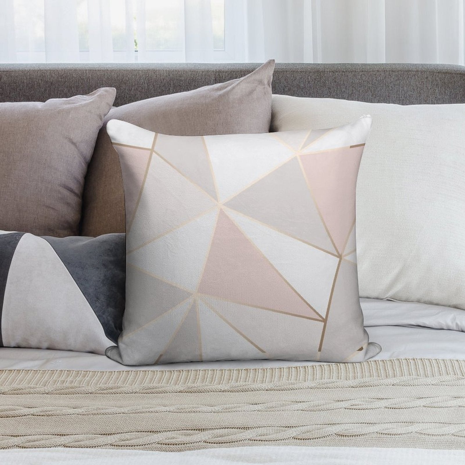 Geometric Pink & Gray Soft Luxury Feel Throw Pillow