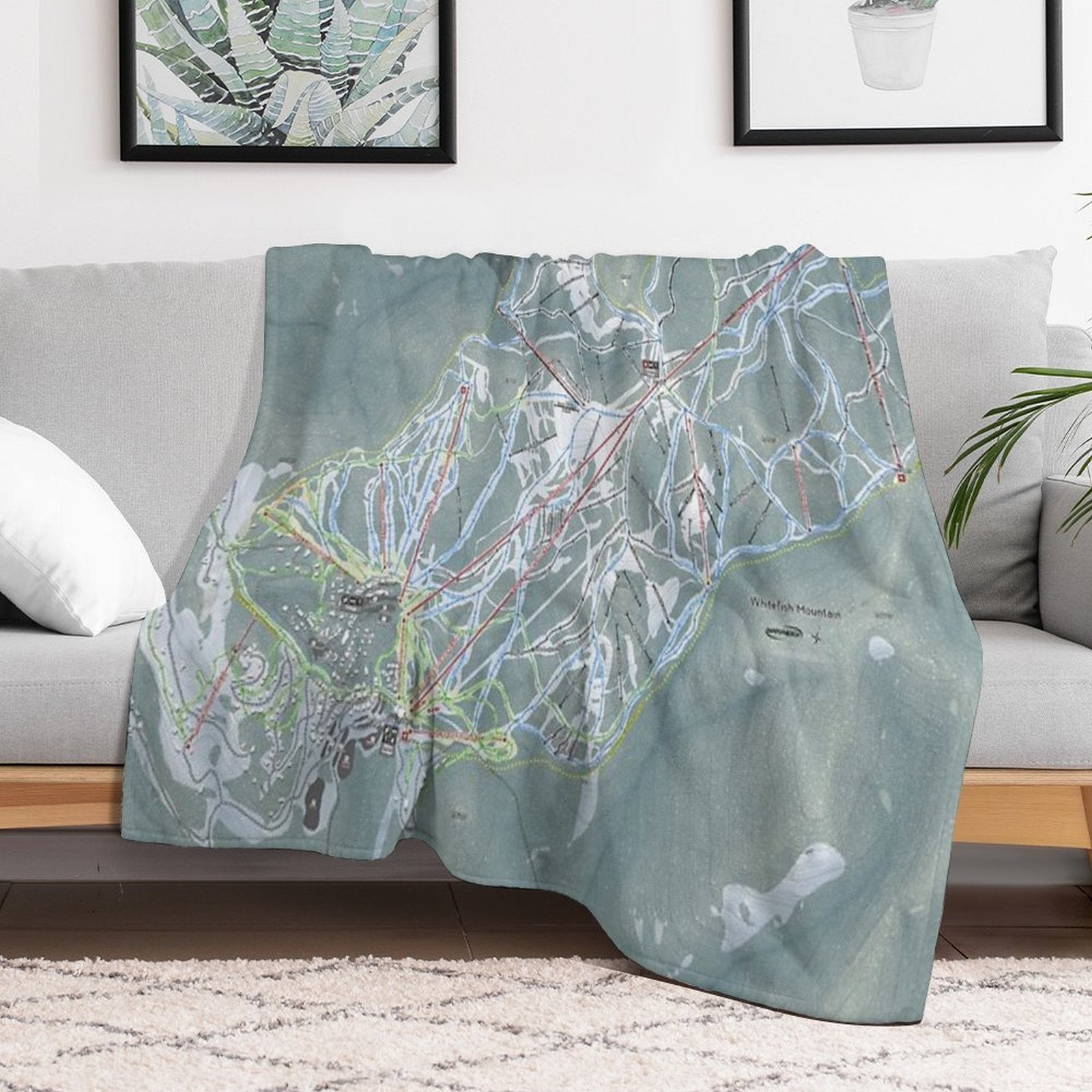 Whitefish Mountain Resort Trail Map Travel-friendly Throw Blanket