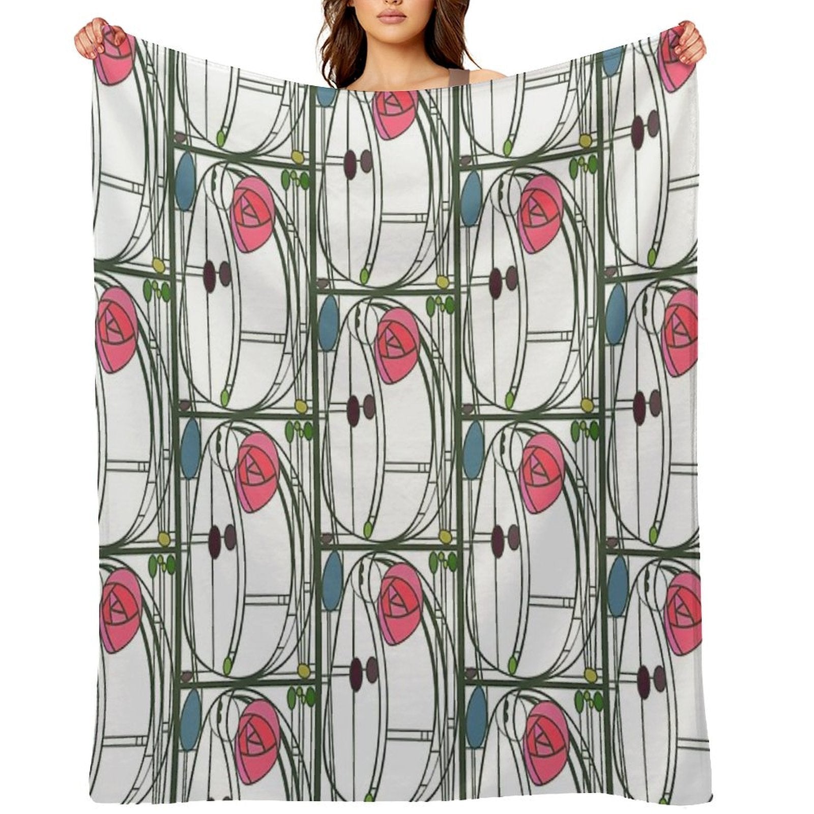 Charles Rennie MacIntosh Style Rose Panel Quick-dry Throw Blanket